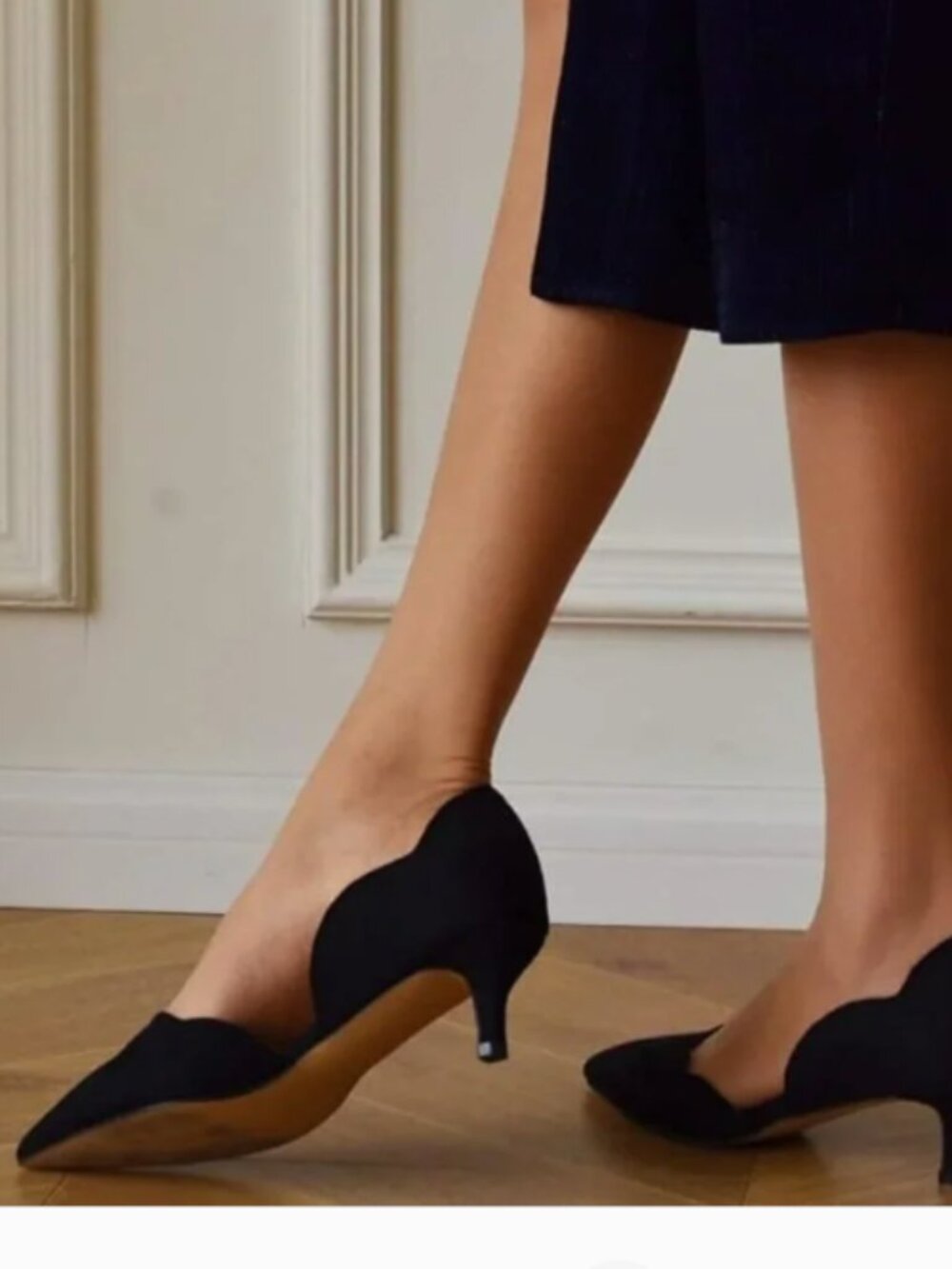 YDN Black Classic Pointy Toe Kitten Pumps Slip-on Suede Low Heels NWOT